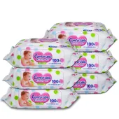 新生儿清洁带盖无香柔肤湿纸巾宝宝儿童婴儿湿巾100片6连包600抽